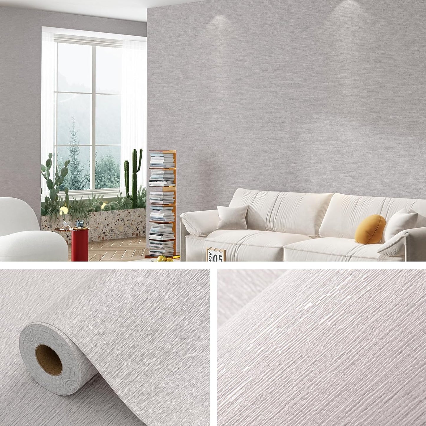 Grasscloth Peel and Stick Wallpaper 20.8"x394" Gray Thick Fabric Textured Linen Classic Faux Grassweave Neutral Removable Wallpaper Vinyl Film Roll for Home Use