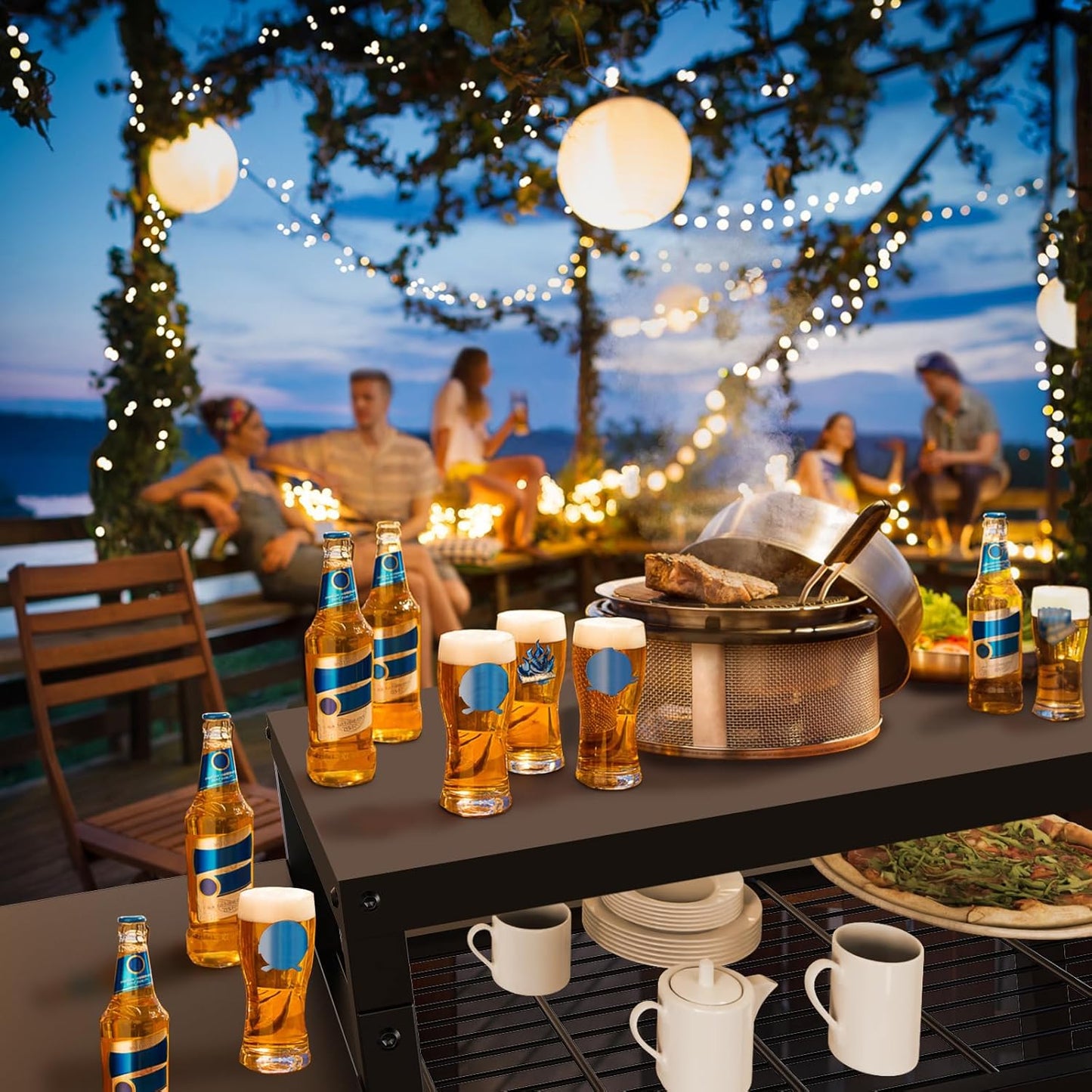 Outdoor Grill Table, Movable Grill Cart for Blackstone Griddle, Pizza Oven Stand for Onni, Kitchen Cooking Prep Table BBQ Cart for Party, Bar, Camping