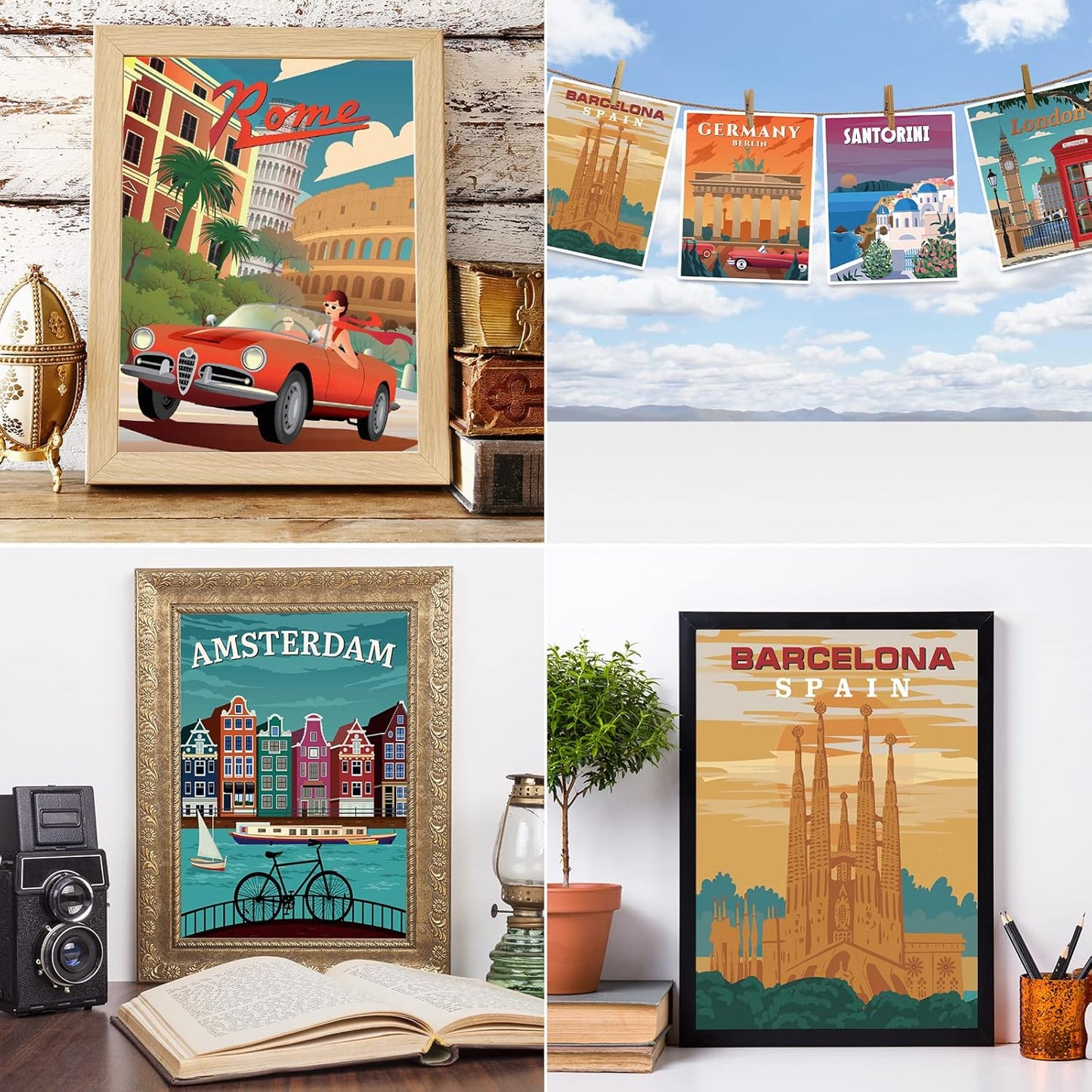 Outus 9 Pieces Vintage National Park Posters, National Park Art Prints Nature Wall Art and Mountain Print Set Abstract Travel Unframed for Hikers Campers Living Room Decor, 8 x 10 Inch (Travel City)