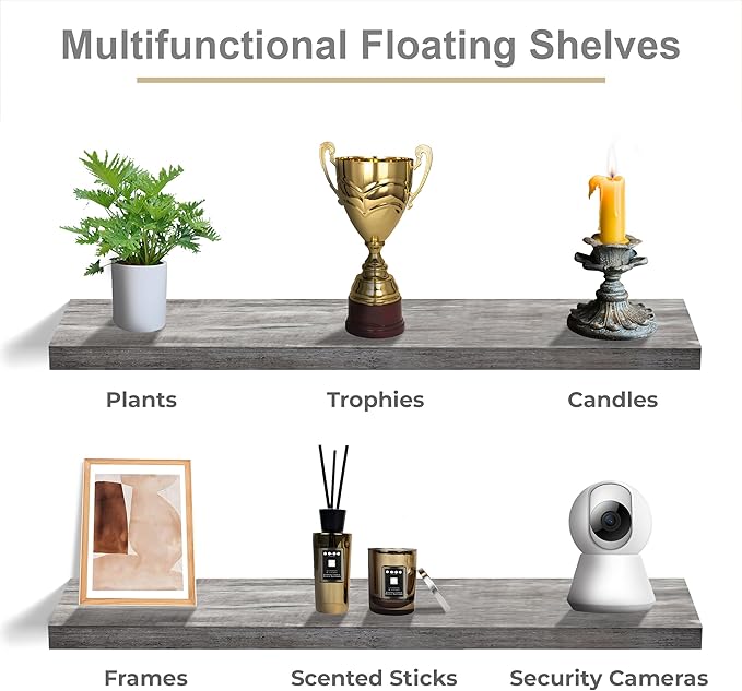 Sorbus Floating Shelves for Wall - 35 Inch Long Bathroom Shelves, Wall Decor for Bedroom, Kitchen, Living Room & Book Storage - Mounted Floating Shelf with Invisible Brackets (Gray, 2 Pack)