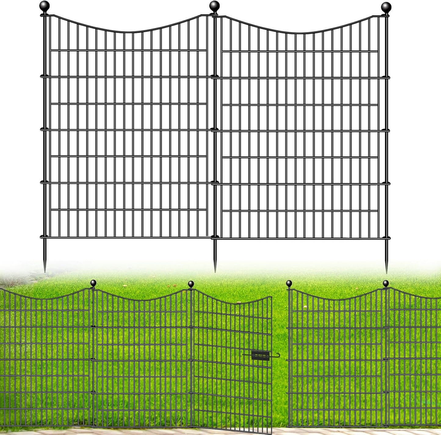 10 Panels Decorative Garden Fence with Gate, 40 in(H) X 23.6 ft(L) No Dig Dog Fence Animal Barrier Outdoor for Yard, Rustproof Metal Garden Edging and Borders, Temporary Fencing Stakes