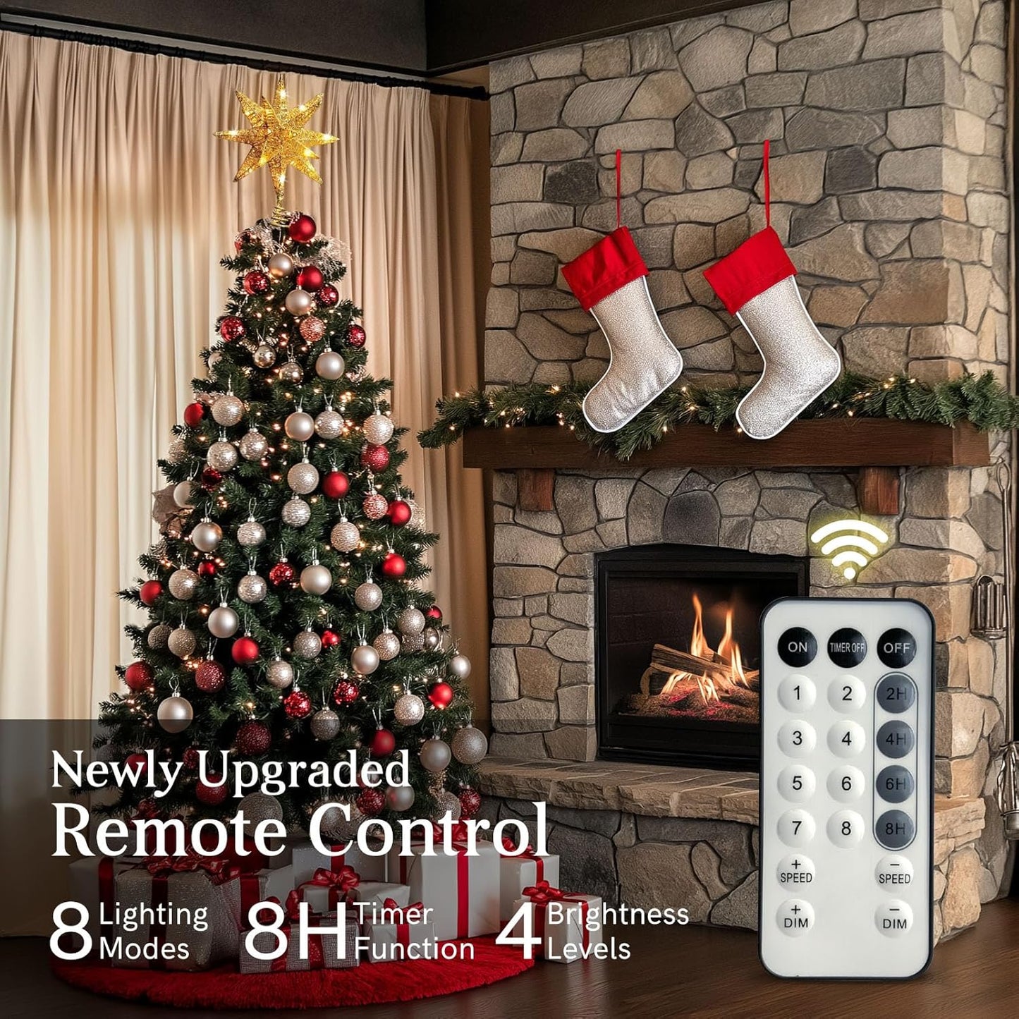 Christmas Star Tree Topper Gold, Tree Topper Star with Warm White 50 LED Light Beads for Home Holiday Xmas Tradition Moravian Decor, Timer Function 5m Cable