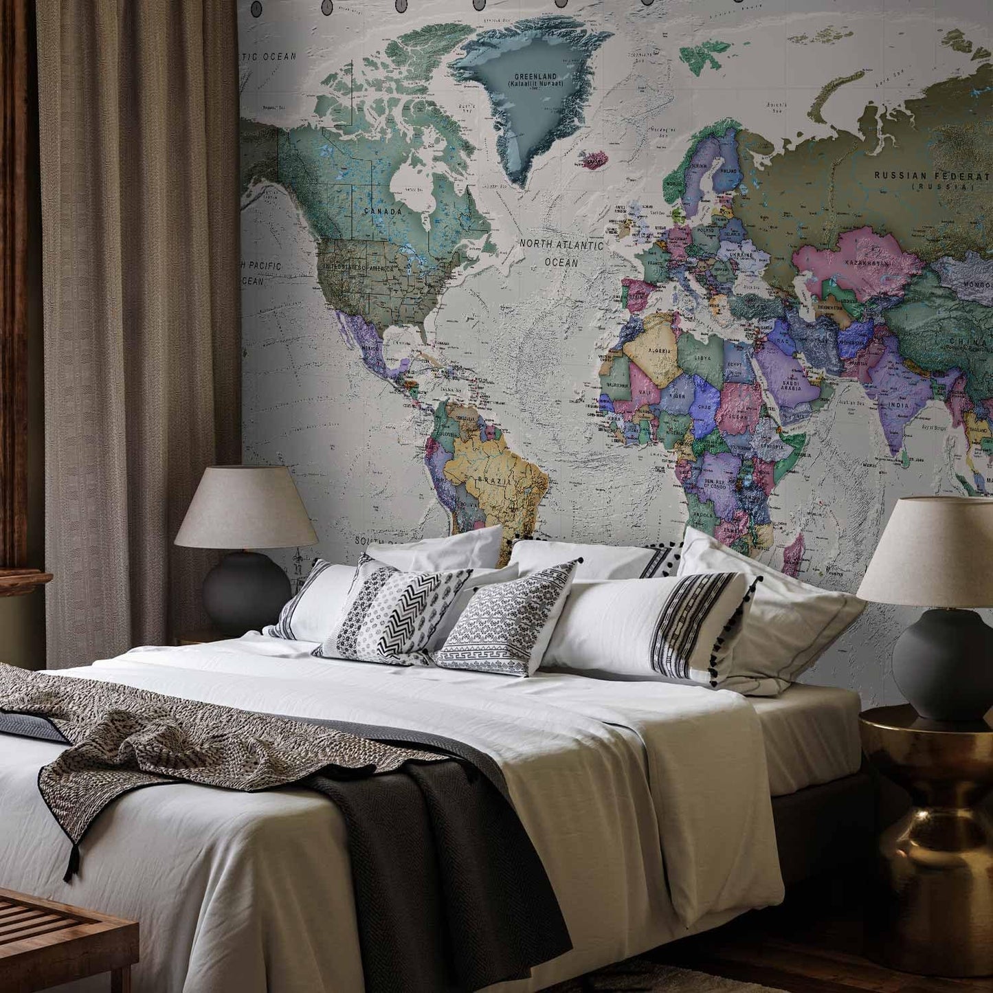 artgeist Premium Wall Mural World Map 79x55 in - XXL Non-Woven Wallpaper Fleece Wall Decor Photo Print Picture Image Design Home Map of The World k-A-0380-a-a