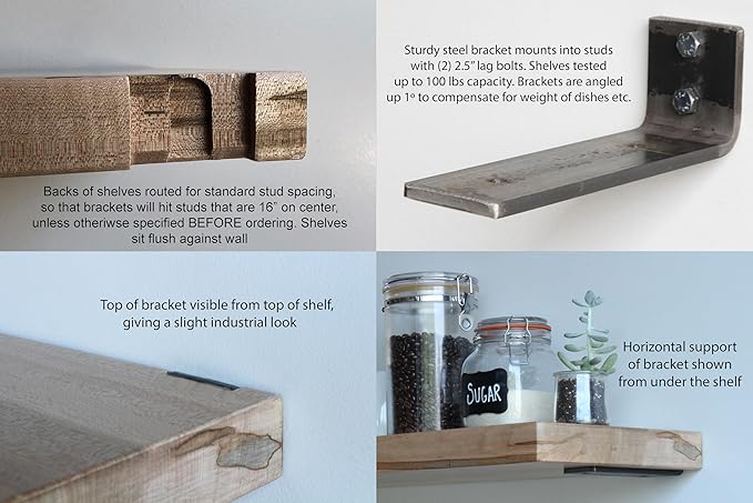 Urban Legacy Deep Floating Shelves | Wormy Maple with Furniture Grade Clear Coat | Low Profile Brackets | Set of 2 (24" x 11" x 2")