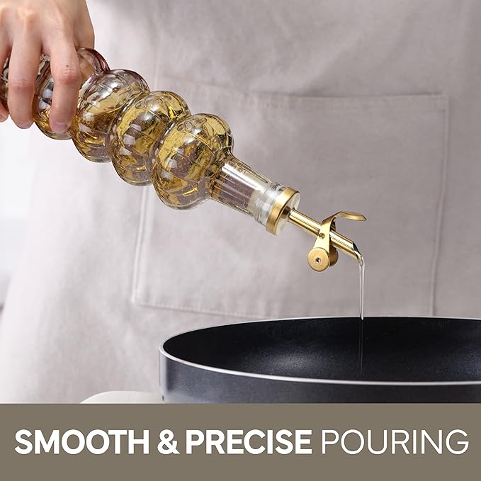 COOK WITH COLOR Glass Olive Oil Bottle Dispenser - 2 Pack- 17oz Oil and Vinegar Cruet - Olive Oil Carafe Decanter for Kitchen