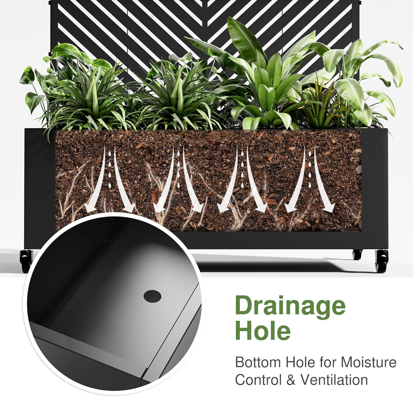 Casaphoria Metal Raised Garden Bed with Trellis and Wheels, 72"x47"x16" Planter Box for Climbing Plants, Vegetables & Vines, Features Drainage Holes and Privacy Screen (Black-Parallel)