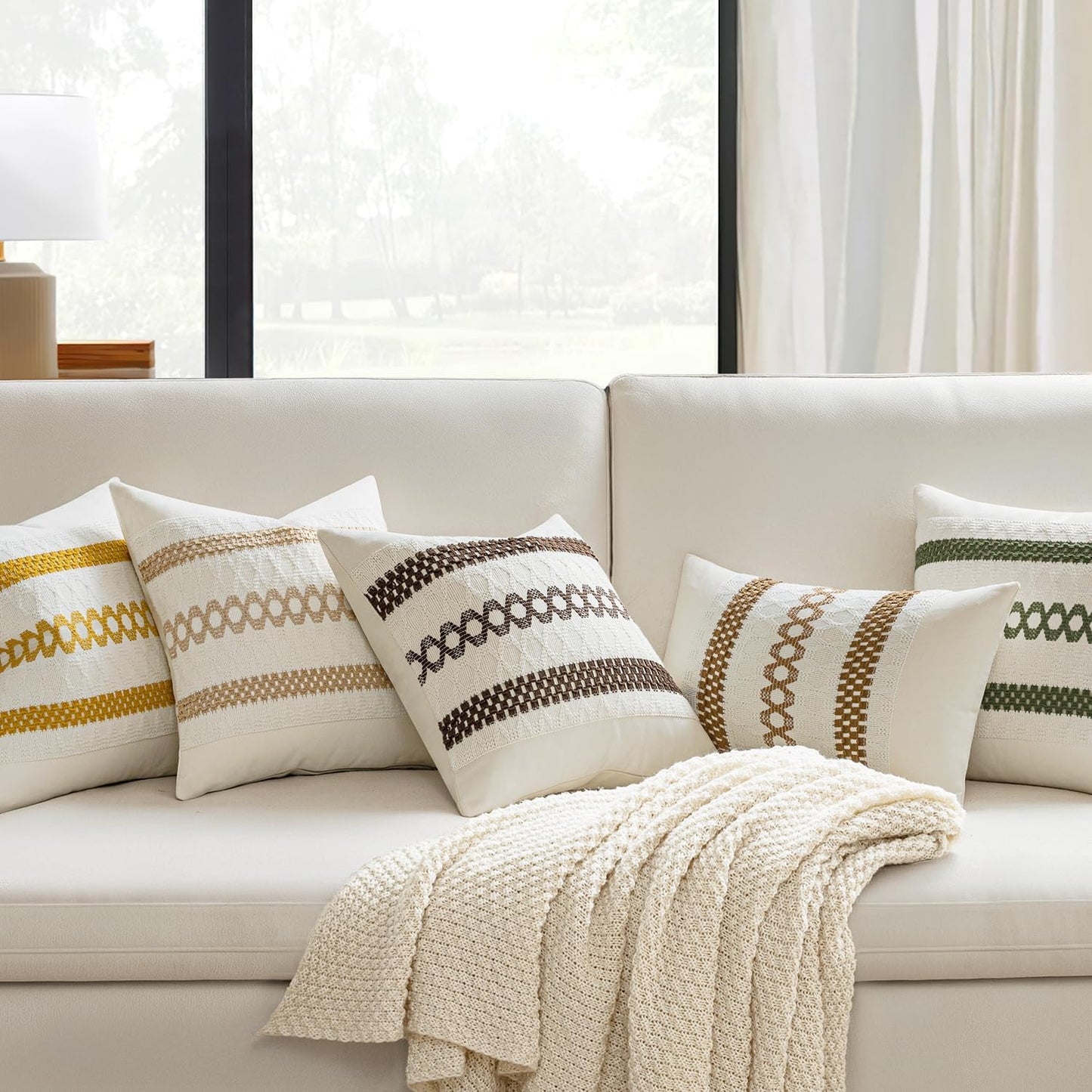 MIULEE Set of 2 Coco Brown Boho Decorative Lumbar Pillow Covers 12x20 Inch Farmhouse Rustic Couch Throw Pillows Modern Cotton Cushion Covers Retro Cute Macrame Woven Home Decor for Bed Sofa Chair