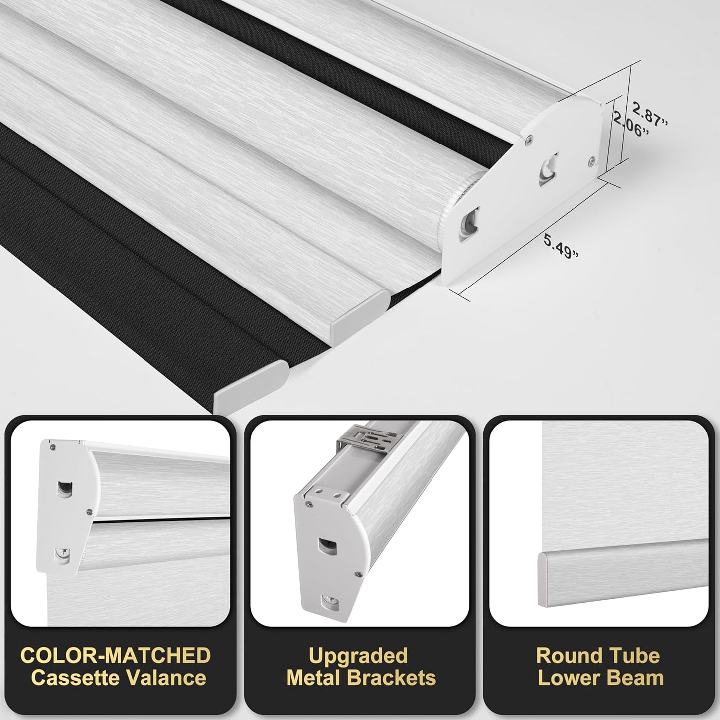 BERISSA Cordless Dual Roller Shades with Cassette Valance, Double Window Shades, Blackout and Light Filtering, Day and Night for Home Office Door, Linen Black and White. 42 W x 64" H