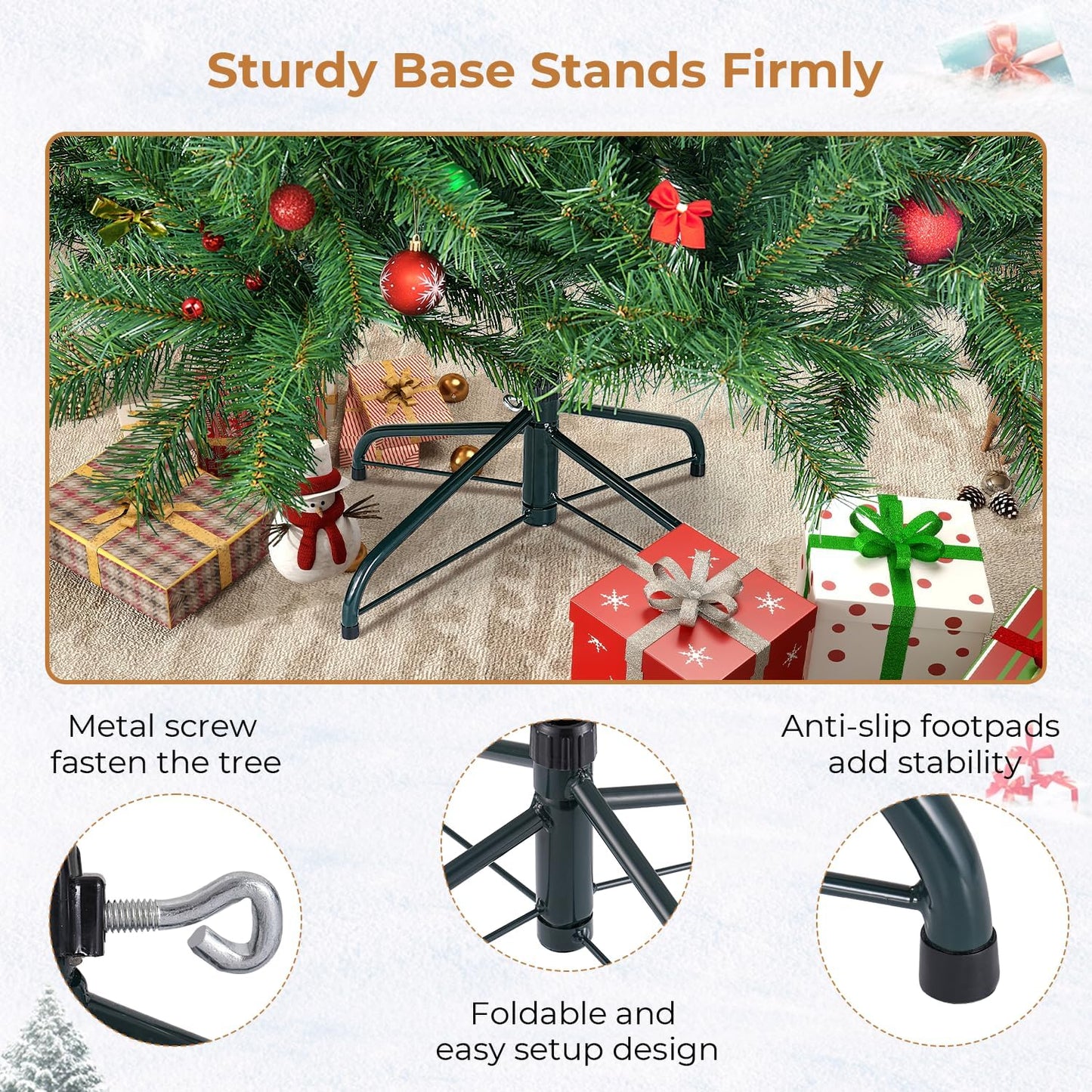 7.5 ft Artificial Christmas Tree with 1300 Branch Tips, Holiday Xmas Tree with Foldable Base and Easy Assembly, Outdoor Christmas Trees for Yard Porch Home Office Party Decoration, Green