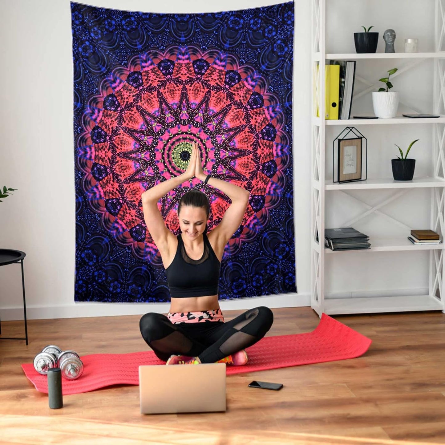 ADDWel Blacklight Mandala Boho Tapestry Glow In The Dark, Black Light Bohemian Hippie Poster Wall Hanging for Bedroom Aesthetic Wall and Room Decor (50" x 60", Mandala)