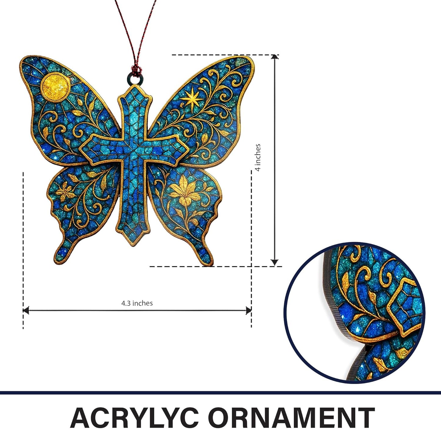 Butterfly Cross Ornament – Christian Memorial Christmas Ornament – Religious Sympathy Gift for Loss of Loved One – Bereavement Keepsake Decoration, Suncatcher Effect stained glass window hanging