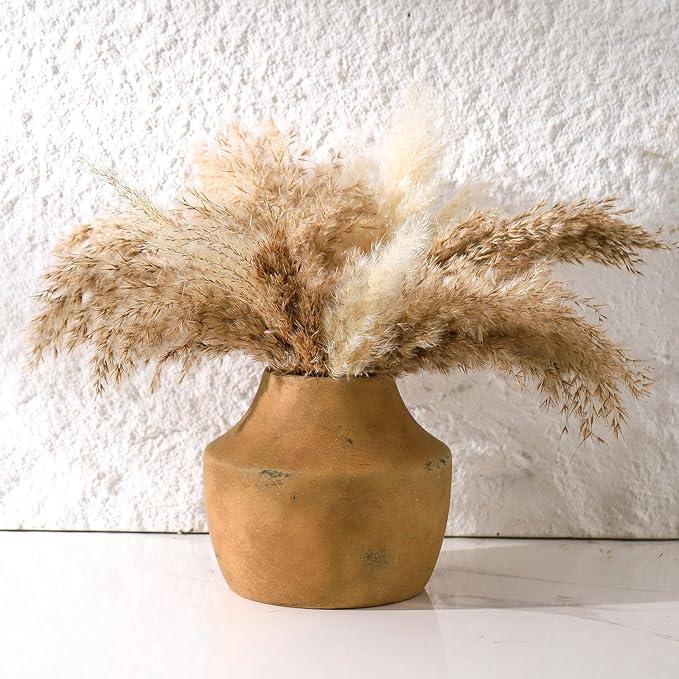 Mitt&Ditt Ceramic Flower Vase, 5.3 inch Pottery Farmhouse Rustic Vase, Handcrafted Weathered Vases, Small Flower Terracotta Vases for Home Decor, Living Room, Table, Shelf, Mantel