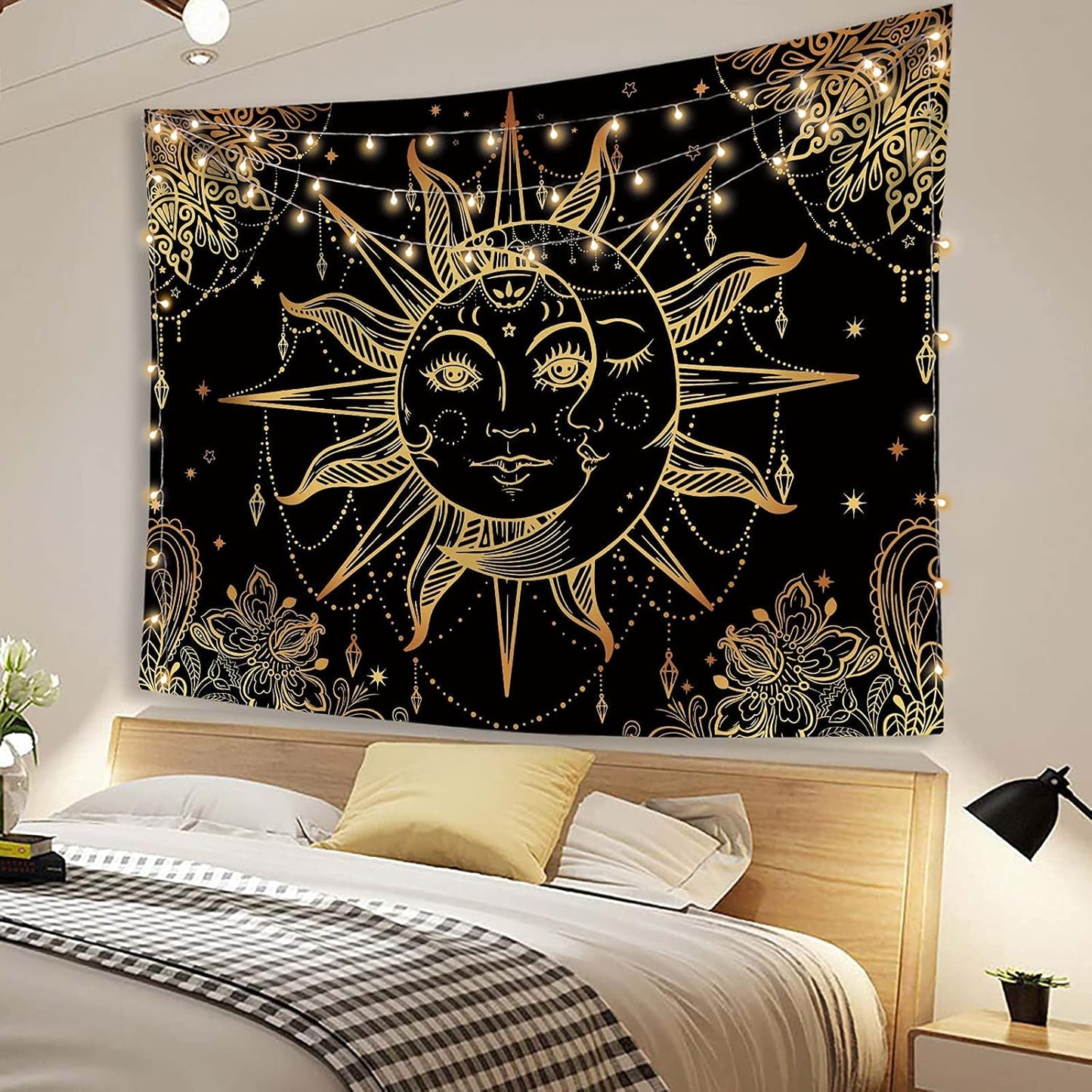 Lunerfex Hippie Sun and Moon Tapestry Bohemian Tapestry Aesthetic Cute Tapestries for Bedroom and Living Room Decor Sun 60×80 Inches