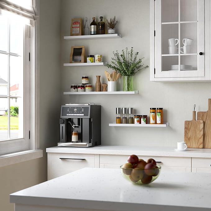 RICHER HOUSE 3 Set White Floating Shelves, Wall Mounted White Shelves for Wall Decor, Picture Ledge Shelf with Lip for Wall Storage Nursery, Bedroom, Living Room, Bathroom - White