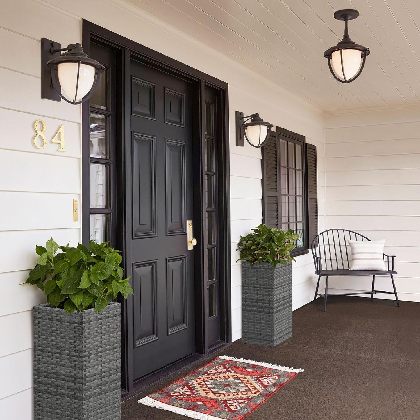 SUNNYPARK 2 Pack Tall Planters for Outdoor Plants Rattan Modern Tall Square Planter Box with Removable Liners Indoor Outdoor Porch Patio Flower Pot (12’’ x 12’’ x 24’’)