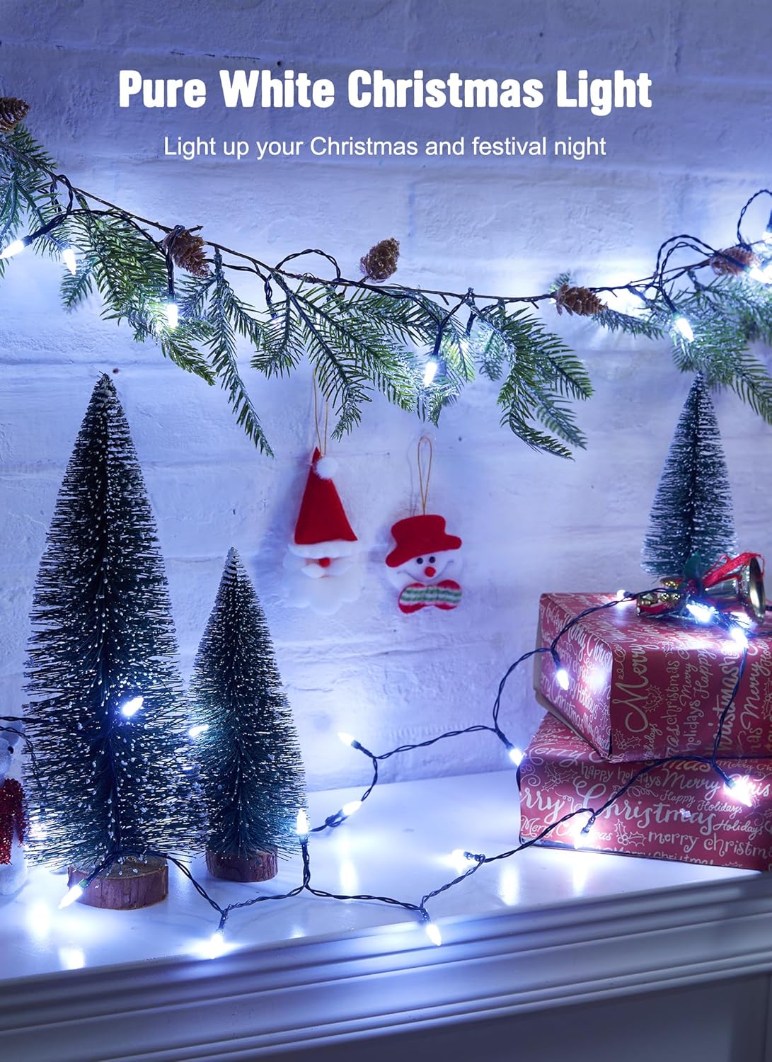 Battery Operated Christmas String Lights, 8ft 20 LED Mini Lights with Timer, Christmas Tree Lights for Indoor Outdoor Bedroom Wedding Party Holiday Xmas Decoration，Pure White