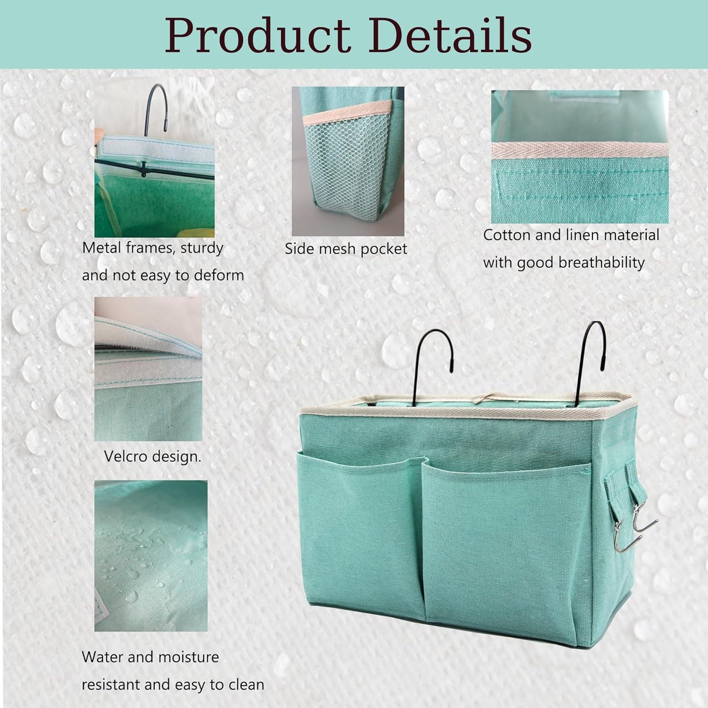 Bedside Caddy Bedside Hanging Storage Basket Multi-Function Organizer Caddy for Bunk and Hospital Beds Dorm Rooms Bed Rails, Can be Placed Glasses Books Mobile Phones(Green)