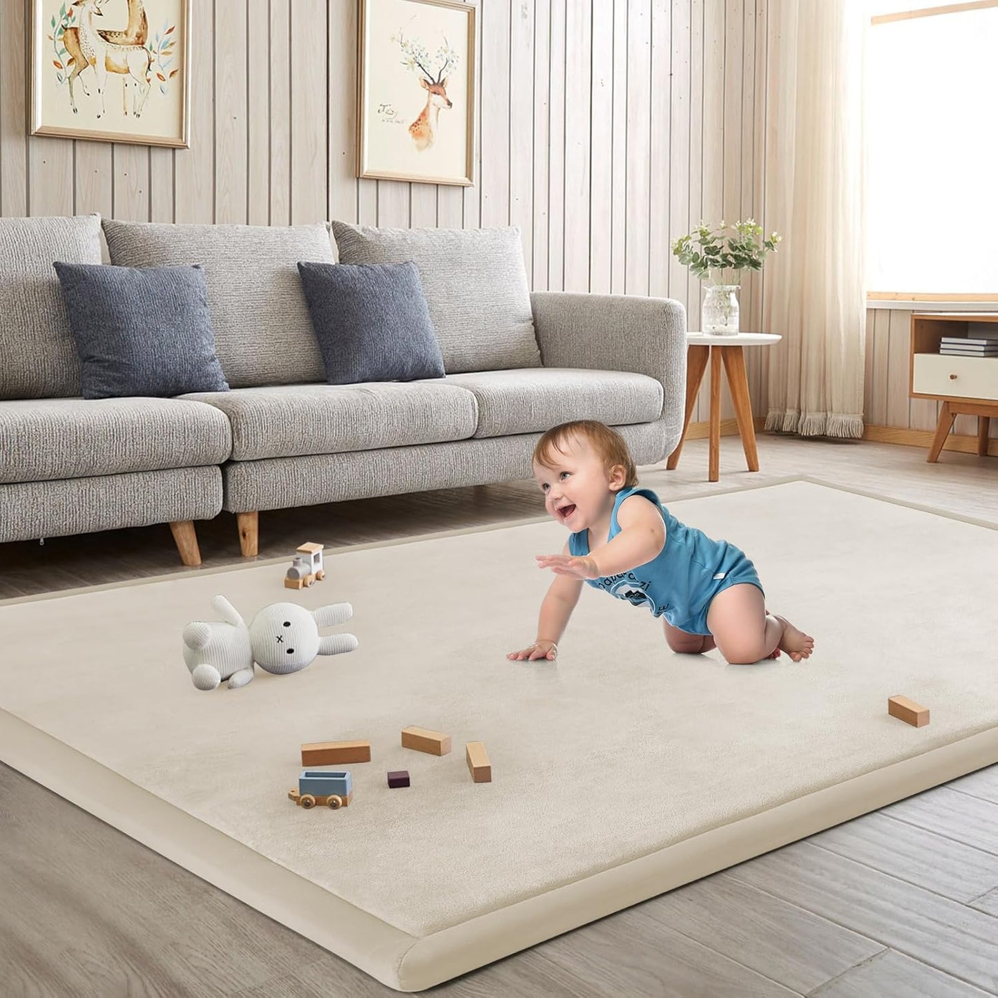 Baby Play Mat for Floor Tummy Time Mat Nursery Rug Muscle Mat Area Rug Playroom Rug Tatami Mat Memory Foam 1.3" Thick Beige Crawling Mat for Babies,Toddlers, Infants, Kids,Floor Mat