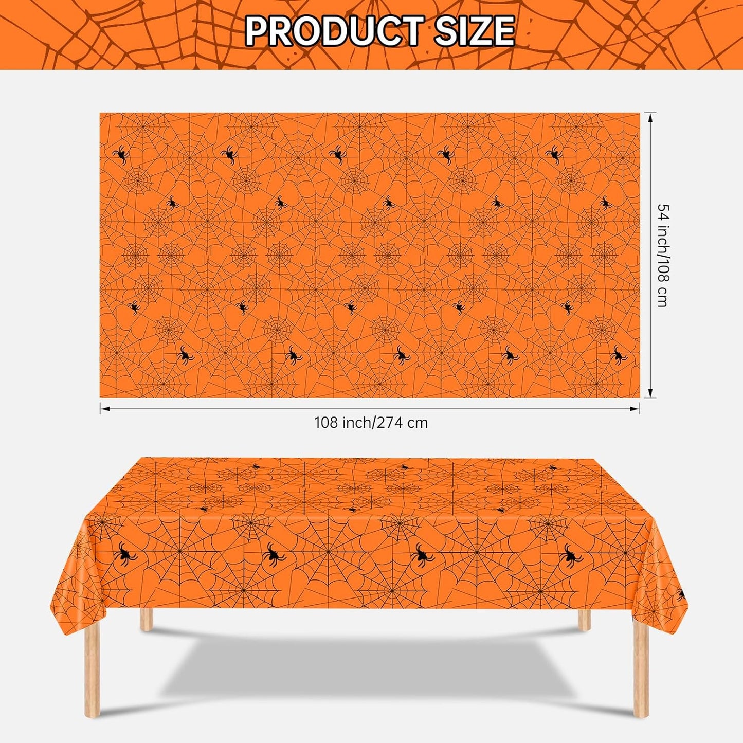 2 Pcs Halloween Tablecloth - Plastic Halloweens Spider Webs Table Cloth, Orange Disposable Rectangle Spiderweb Table Cover for Halloween Party Decorations Supplies Favors Tables Decor, 108 x 54 Inch