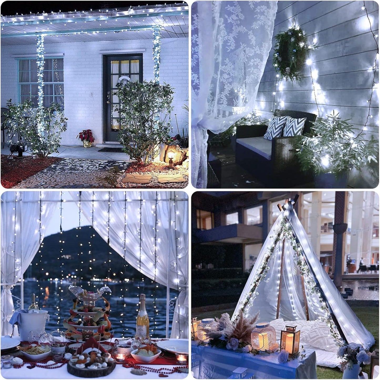 JMEXSUSS 2 Pack Solar String Lights Outdoor Waterproof, Total 400 LED 151FT Solar Christmas Lights Outdoor, 8 Modes White Solar Light for Outside Yard Patio Tree Garden Christmas Decorations