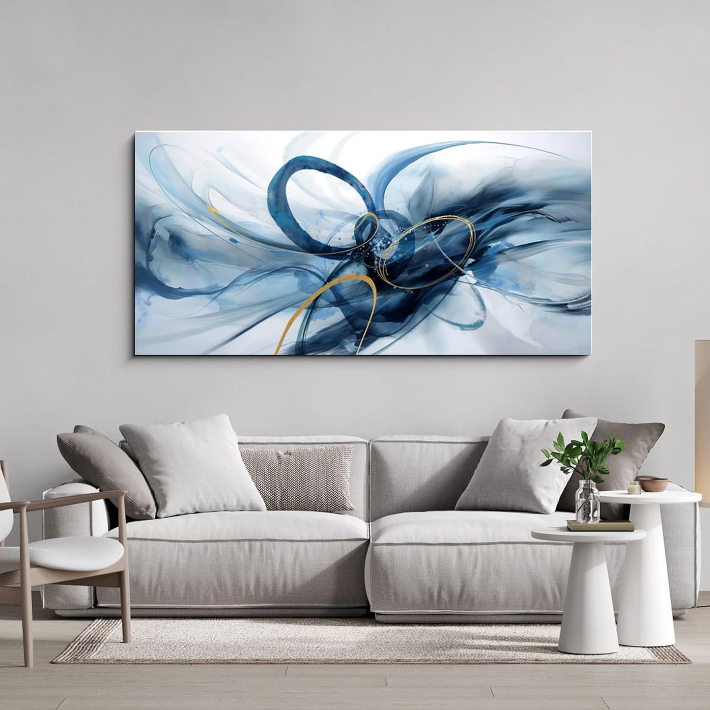 XLSJERST Abstract Wall Decor Living Room - Modern Canvas Wall Art Blue and White Picture Artwork for Office Bedroom Home Decoration