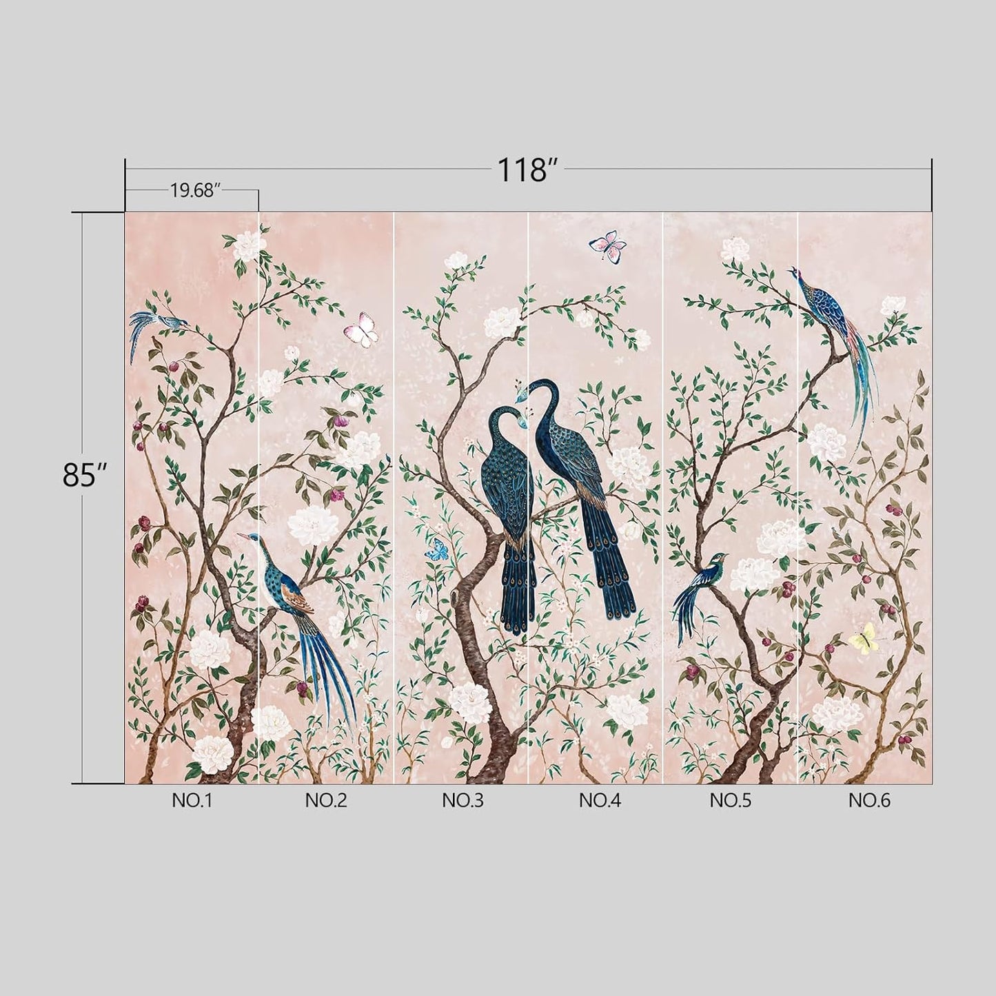 Pink Chinese Style Flowers Birds Wallpaper Peel and Stick Wall Mural for Bedroom Living Room - 85"x118"