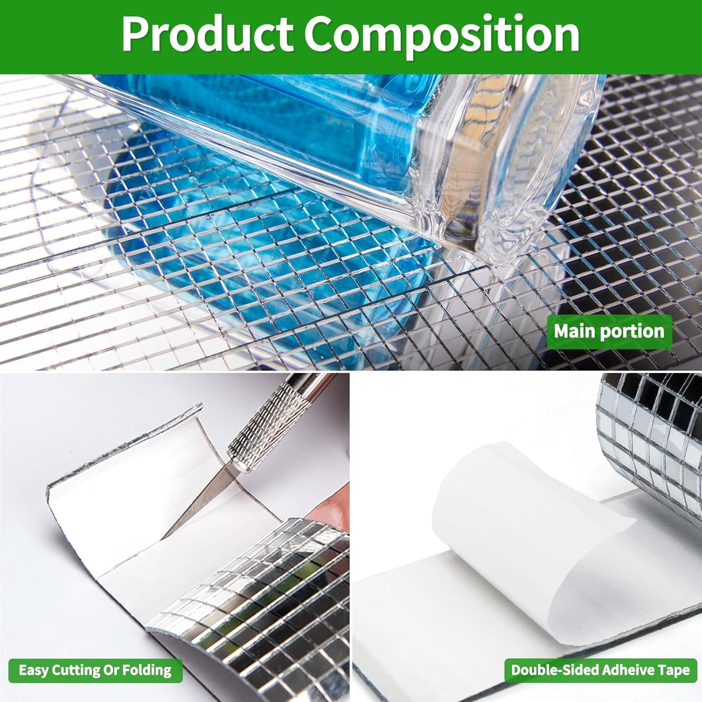 LONGKING 2364 Pieces Self-Adhesive Mirror Tiles, Square Mirror Stickers Mosaic Tiles, Glass DIY Craft Decoration, Disco Ball Tiles(Silver)