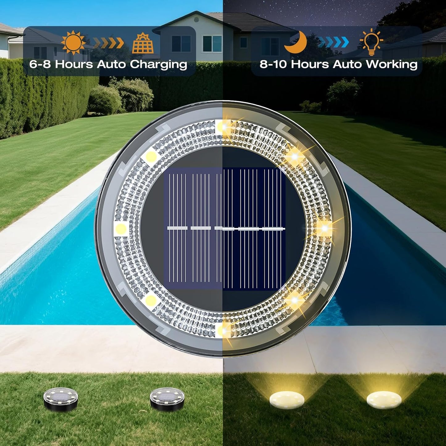Mini Solar Ground Lights, 24 Pack Solar Lights Outdoor Waterproof, Upgraded LED Flat Landscape Lighting for Outside Pathway Garden Patio Yard Driveway,Warm White