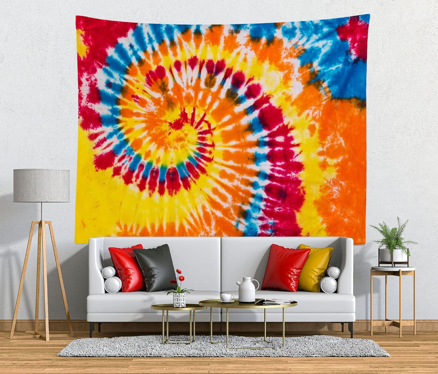 Loccor 5x3ft Tie Dye Tapestry Red Yellow Orange Blue Swirl Vortex Psychedelic Abstract Tapestry Bedroom Living Room College Hippie Bohemian Wall Hanging （Pattern Painted on Polyester Fabric）