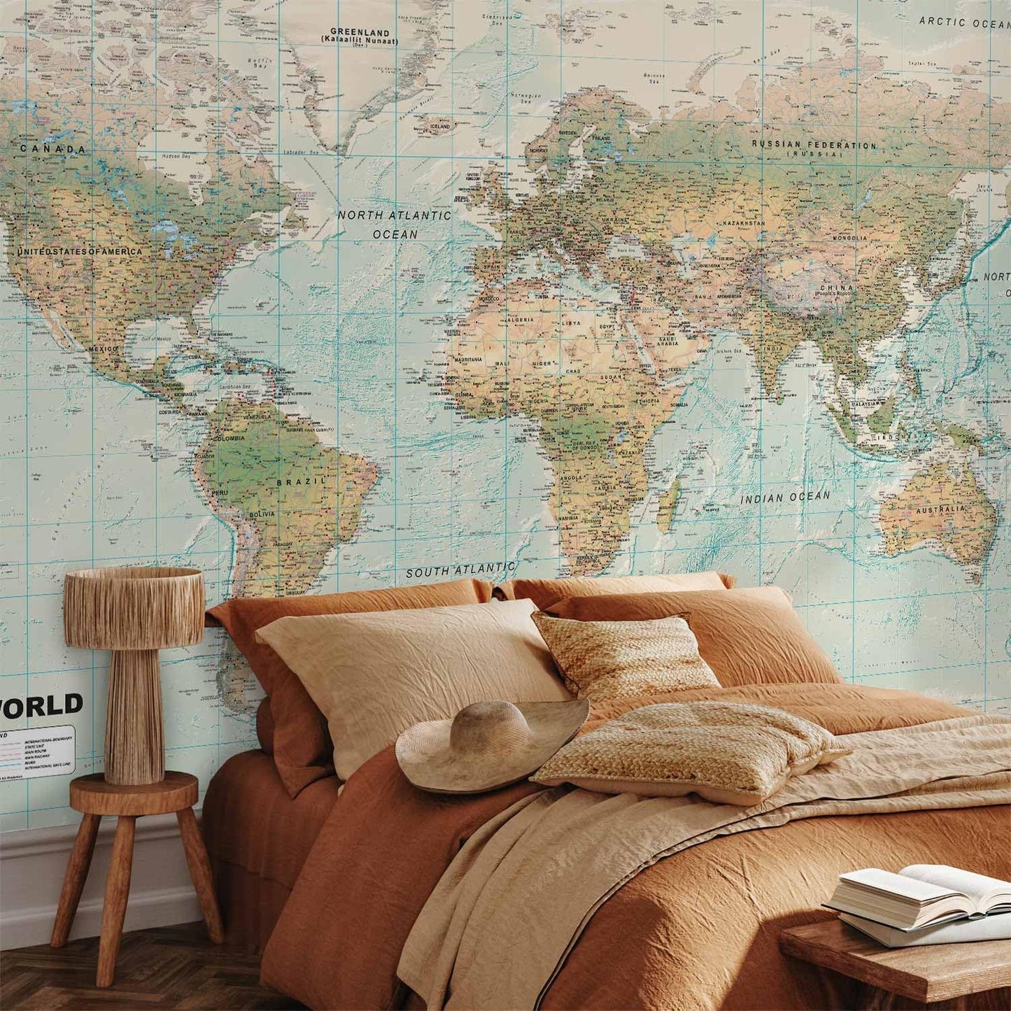 artgeist Premium Wall Mural World Map 138x101 in - XXL Non-Woven Wallpaper Fleece Wall Decor Photo Print Picture Image Design Home Map of The World k-A-0091-a-d