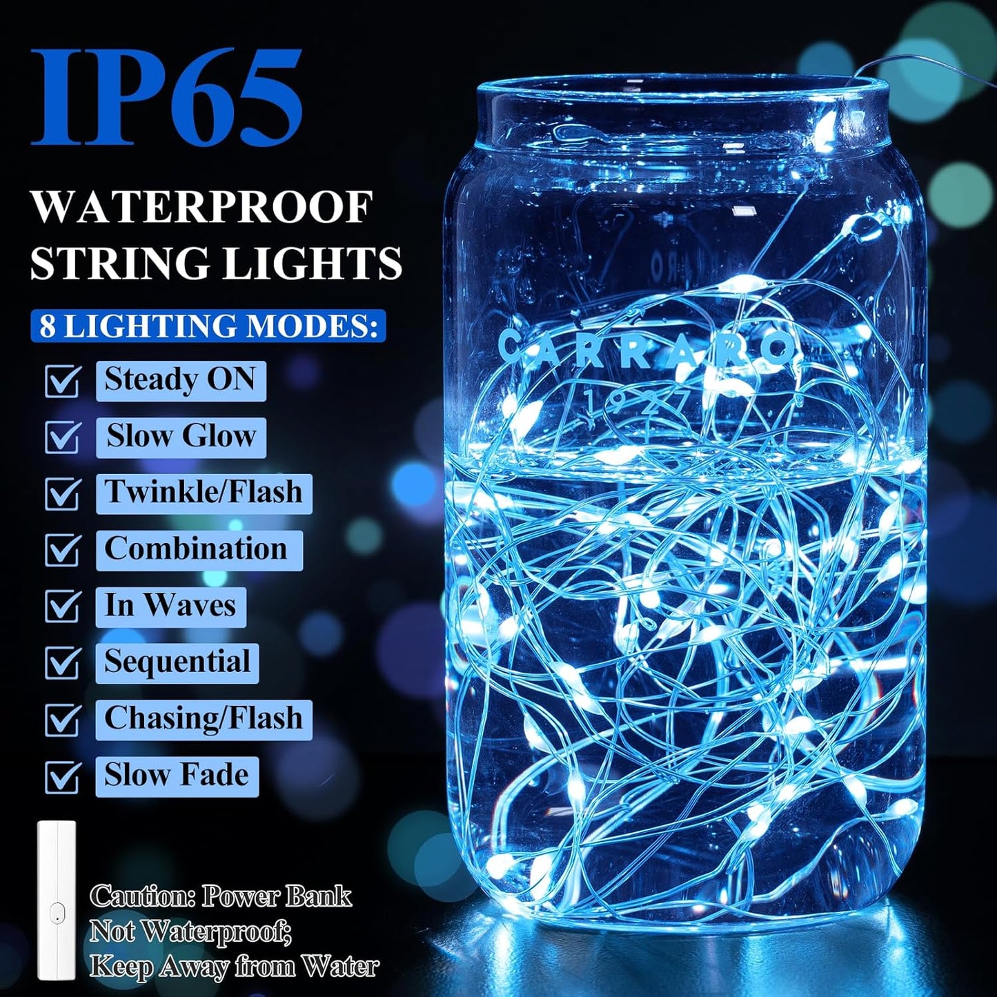 Lakumu LED String Lights Battery Operated, Twinkle Lights with Timer, Mini Rechargeable Fairy Lights for Bedroom, Christmas Decorations, Wedding, Vine, Centerpiece Table Decor (5M/16FT Blue)