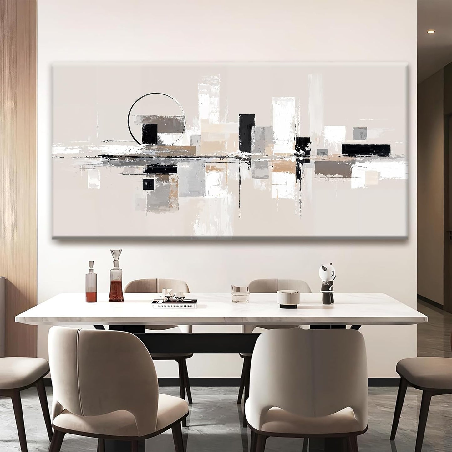 QSQ Large Abstract Wall Art For Living Room Painting Black White Wall Art Prints Minimalist Grey Brown Abstract Art Modern Canvas Art Wall Decor Picture For Bedroom Office Home Decoration 29" × 58"