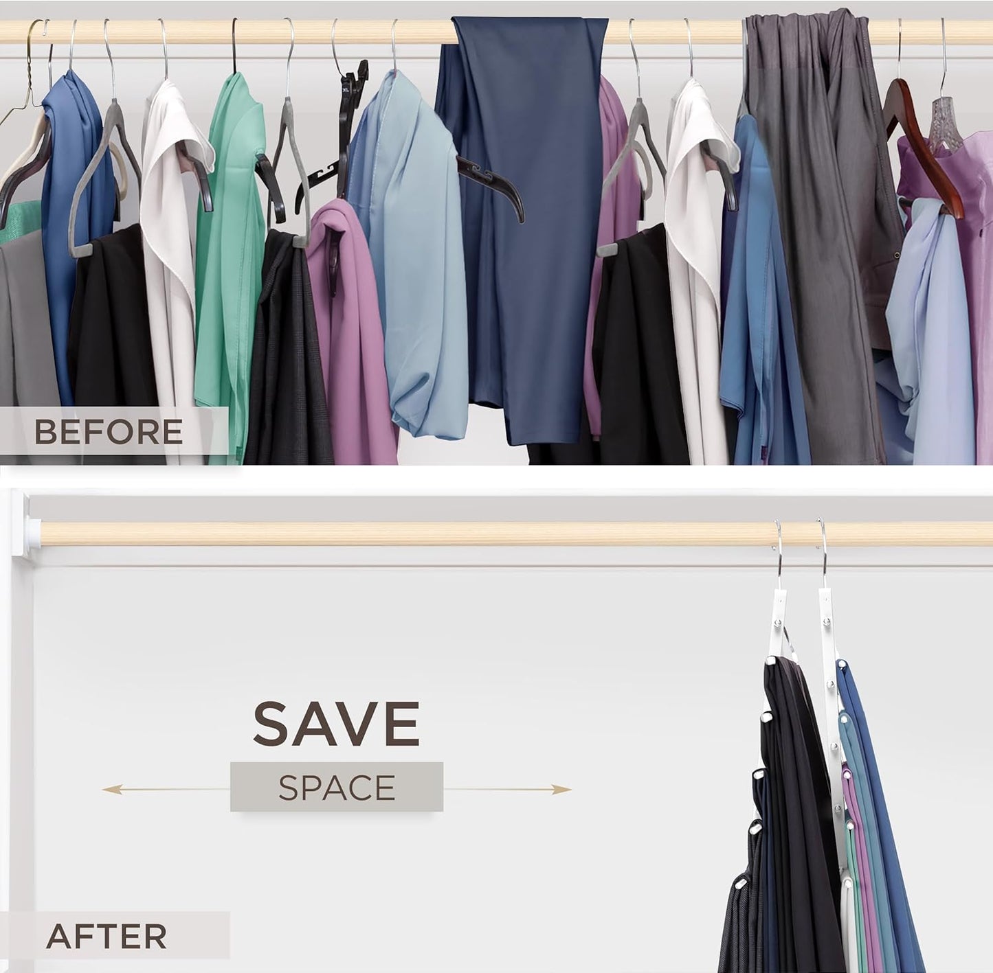 MORALVE Pants Hangers Space Saving - European Beechwood Scarf and Jean Hangers - Closet Organizer and Space Saver Pant Rack, Leggings Hanger, and Scarf Holder with 360° Swivel Hook (1 Pack)