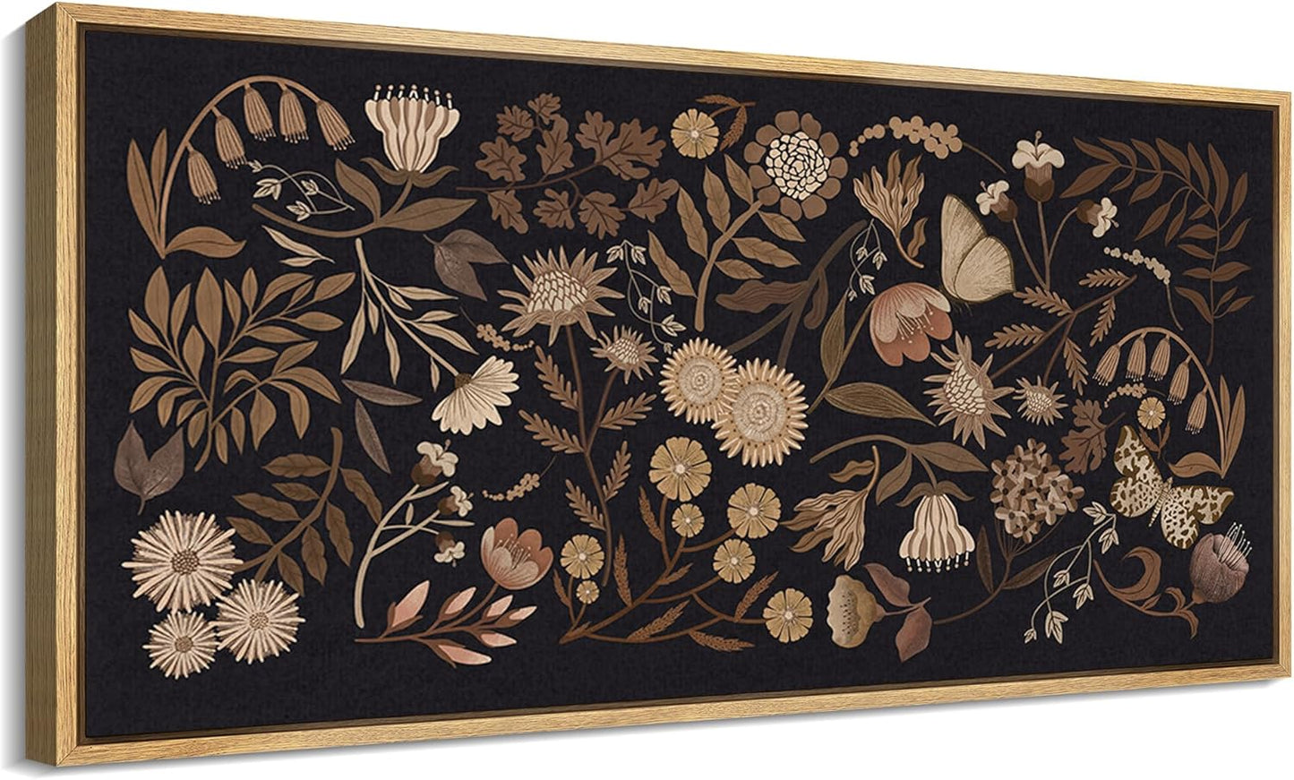 MUDECOR Extra Large Framed Canvas Print Wall Art Botanical Elegance Dark Floral Illustrations Antique Retro Fine Art Illustrations Decorative Colorful for Bedroom - 60"x30"