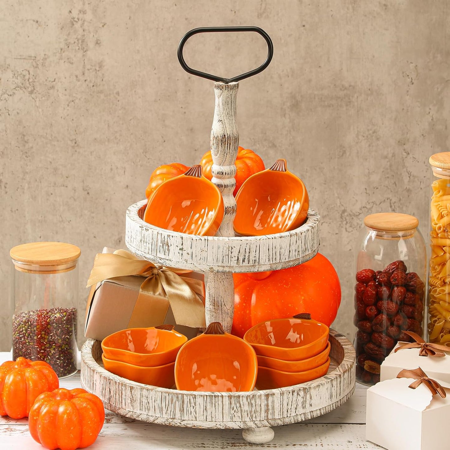 Dandat Fall Ramekins 6 oz Oven Safe Pumpkin Ceramic Ramekins Small Creme Brulee Dishes Dipping Pumpkin Baking Dish Shaped Bowl Plates for Serving Dip, Sauce, Condiments and Snack(24 Pcs)