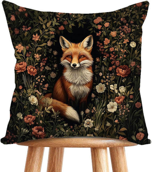 William Morris Abstract Vintage Floral Velvet Butterfly Design Throw Pillow Covers Home Decor, Retro Art Deco Pillowcase Cushion Cover for Bed Sofa Living Room, Square 18x18inch (Orange-Fox2)
