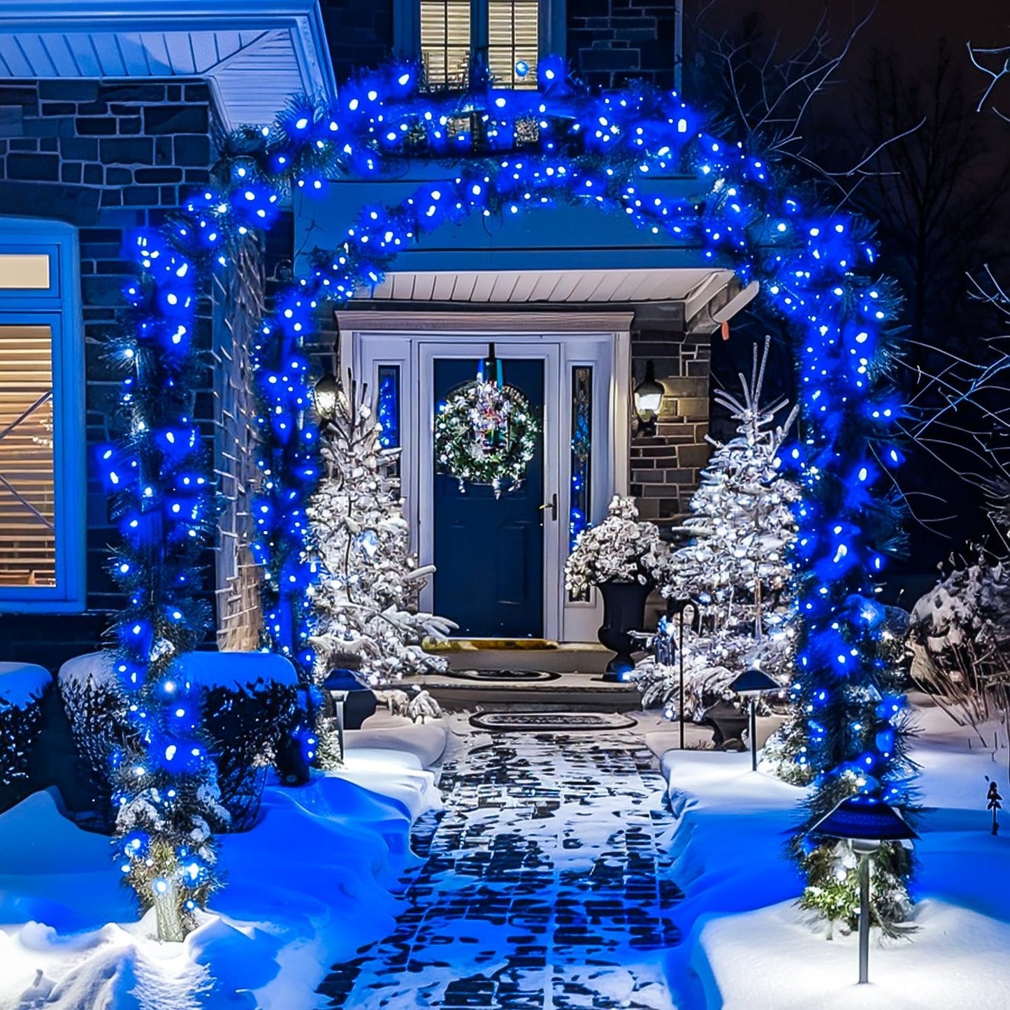 JMEXSUSS 2 Pack Blue Solar Christmas Lights, Total 400 LED 151FT Solar String Lights Outdoor Waterproof, 8 Modes Blue Christmas String Light for Outside Garden Party Patio Tree Decorations