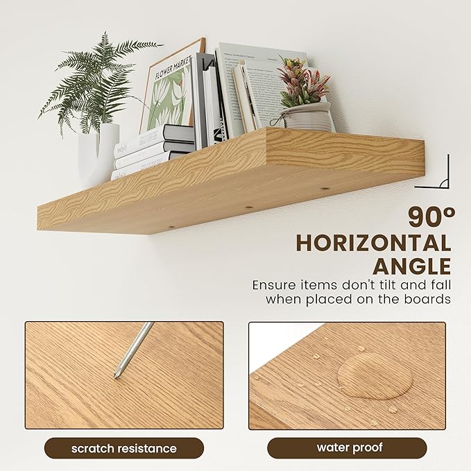 12 Inch Deep Floating Shelves for Wall, 48W x 12D Rustic Oak Wood Floating Shelves, Large Floating Shelves Set of 1 for Living Room Bathroom Laundry Room Bedroom Kitchen Home Office - Oak