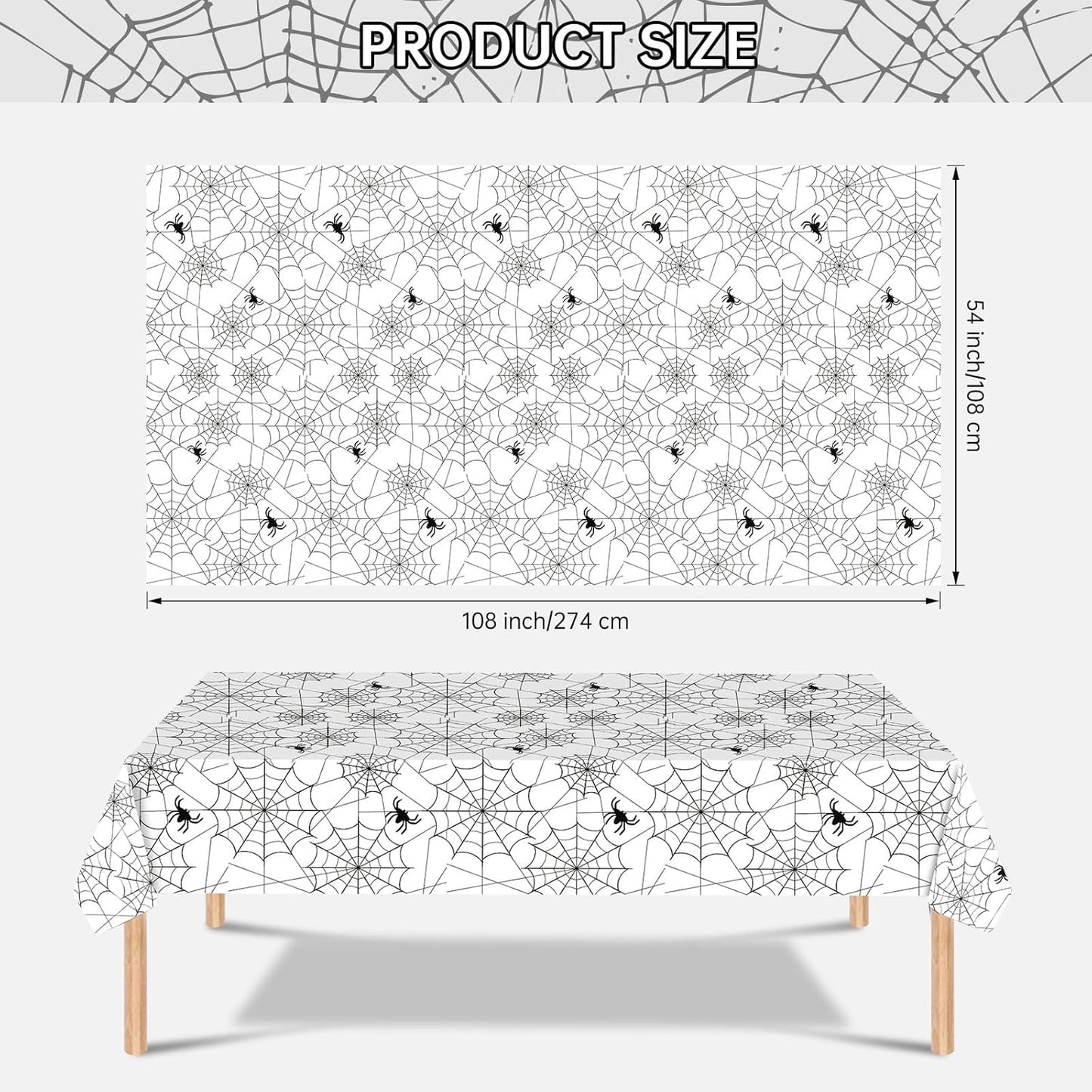 2 Pcs Halloween Tablecloth - Plastic Halloweens Spider Webs Table Cloth, White Disposable Rectangle Spiderweb Table Cover for Halloween Party Decorations Supplies Favors Tables Decor, 108 x 54 Inch