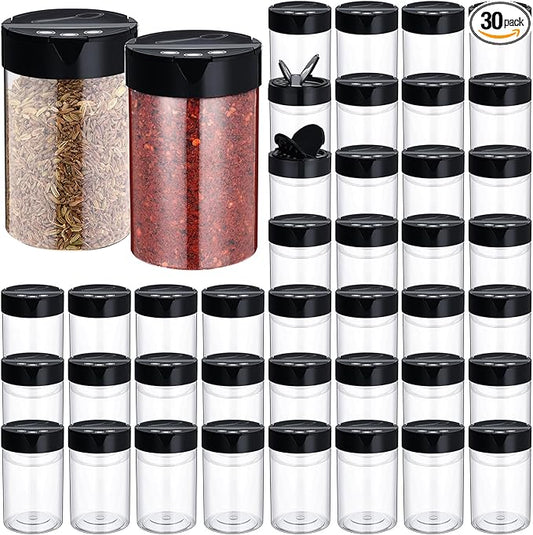 30 Pack 8.4 oz Plastic Spice Jars with Black Cap Empty Clear Plastic Spice Bottle Containers Reusable Seasoning Jars with Shaker Lids for Kitchen Storing and Dispensing Salt Powders