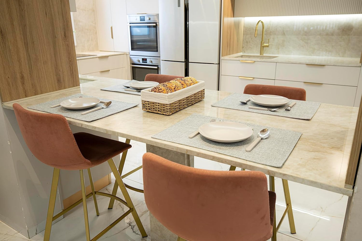 Placemat Set-Washable Place Mats for Parties, Elegant Table Mats for Kitchen Table, Set of 4 Dining Table Placemats, Heat-Resistant Cloth Placemats for Indoor and Outdoor,13x19-Gray