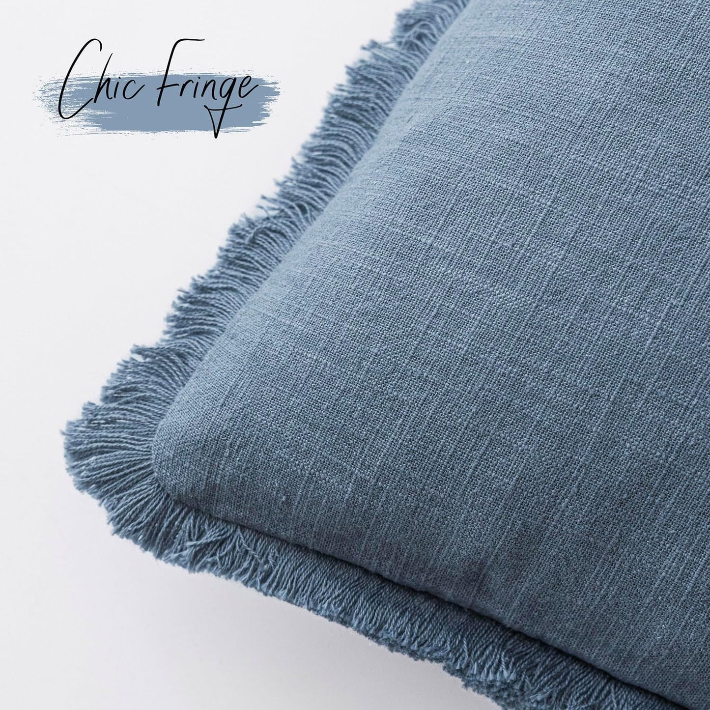 Foindtower Set of 2 Decorative Linen Fringe Throw Pillow Covers Cozy Boho Farmhouse Cushion Cover with Tassels Soft Accent Pillowcase for Couch Sofa Bed Living Room Home Decor, 22×22 Inch, Misty Blue