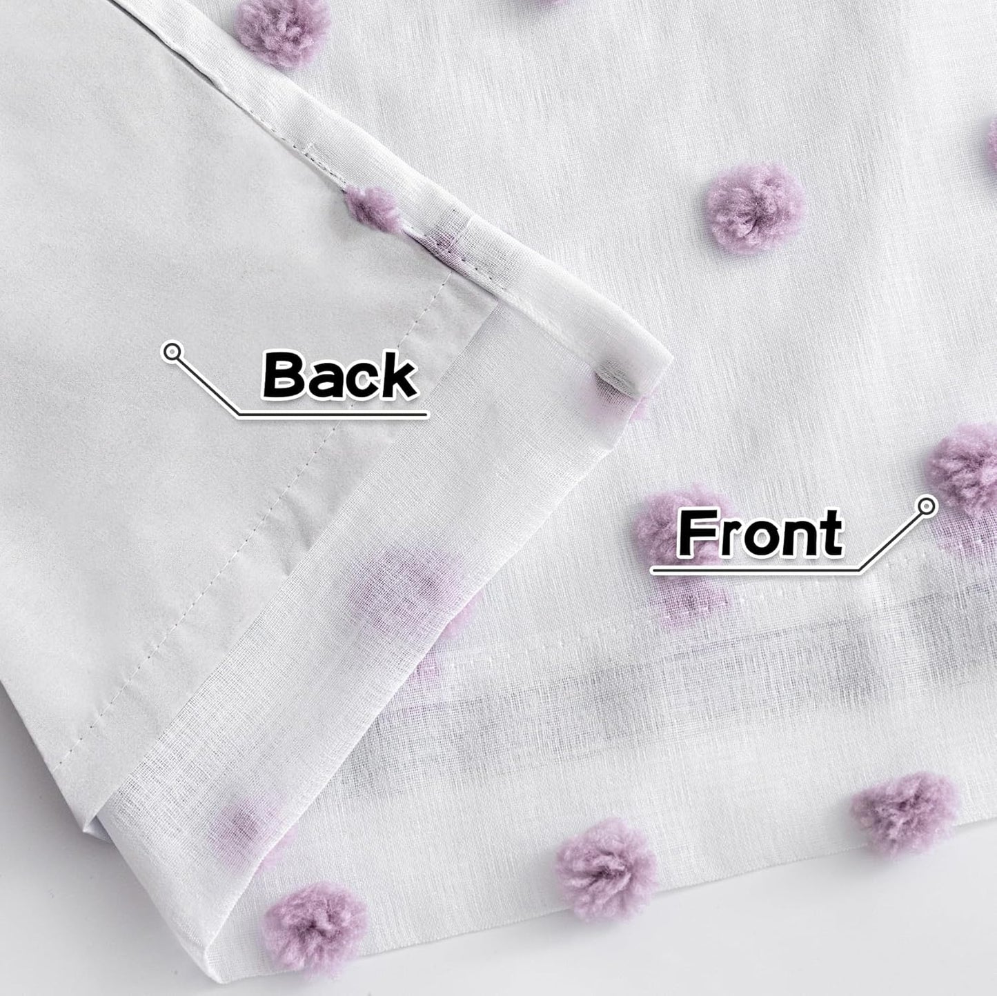 MYSKY HOME 100% Blackout Curtains for Living Room 95 Inch Long Total Light Blocking Curtains for Sliding Door 2 Panels Grommet Room Darkening Girls Bedroom Drapes with Purple Pom Pom Sheer 52 x 95 in