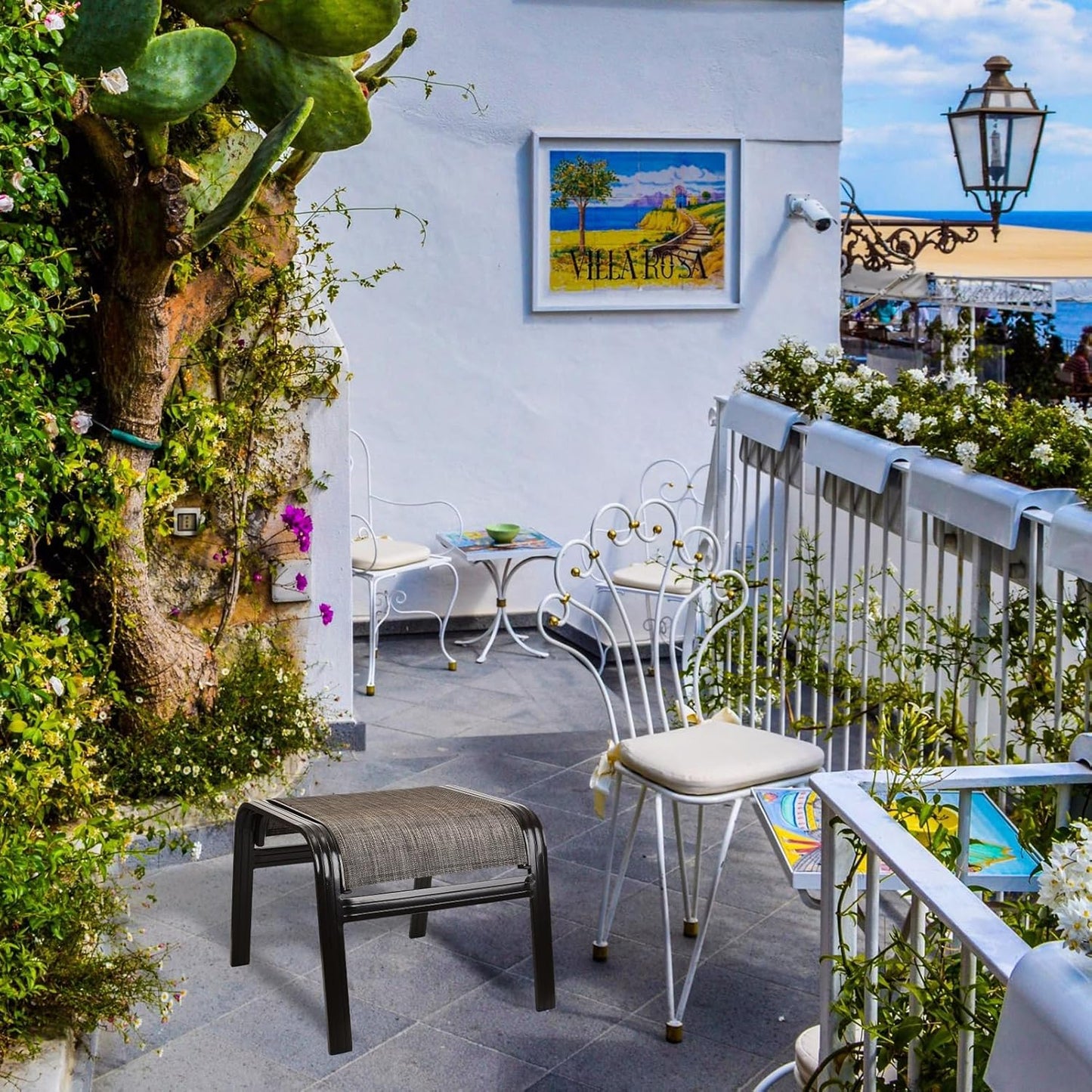 Outdoor Patio Ottoman Seat Textilene Portable Metal Footstool Portable Footrest Patio Chairs 2 Set New Brown