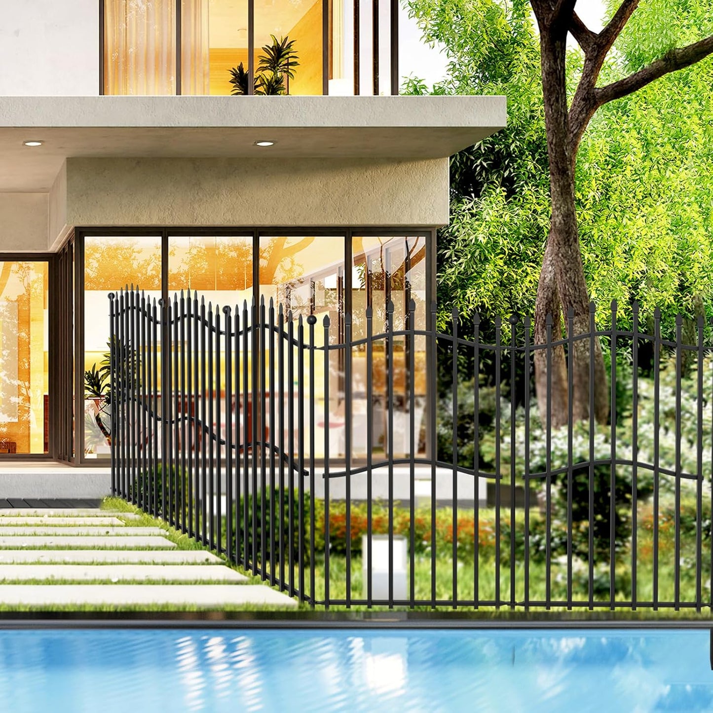 16 Panels Tall No Dig Garden Fence - 40in H x 36ft L 15 Panels + 1 Gate, Reinforced Square Tube Rustproof Animal Barrier, Decorative Metal Fencing for Yard & Outdoor Dog Pet Play Areas