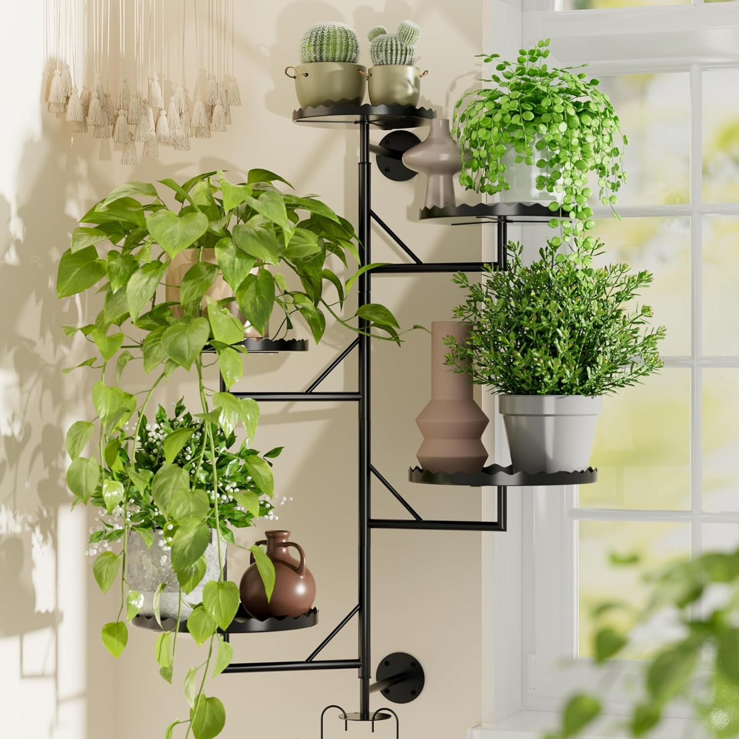 Rotating Wall Plant Shelves Versatile Window Plant Shelf for Indoor Plants Bathroom Living Room Use Wall Planter with Durable Metal Material 5 Pots