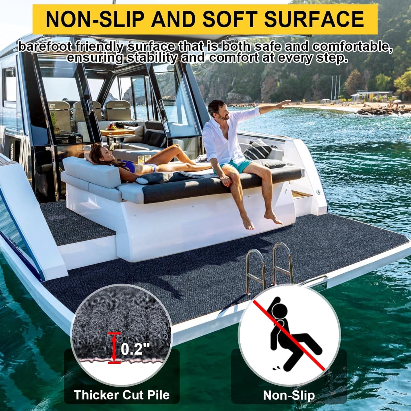 Marine Carpet,6 FT x 14 FT Dark Gray Indoor Outdoor Carpet 0.2" Thick Boat Carpet with Water-Proof TPE Backing, Non-Slide Outdoor Marine Carpet Roll for Home, Patio, Porch, Deck