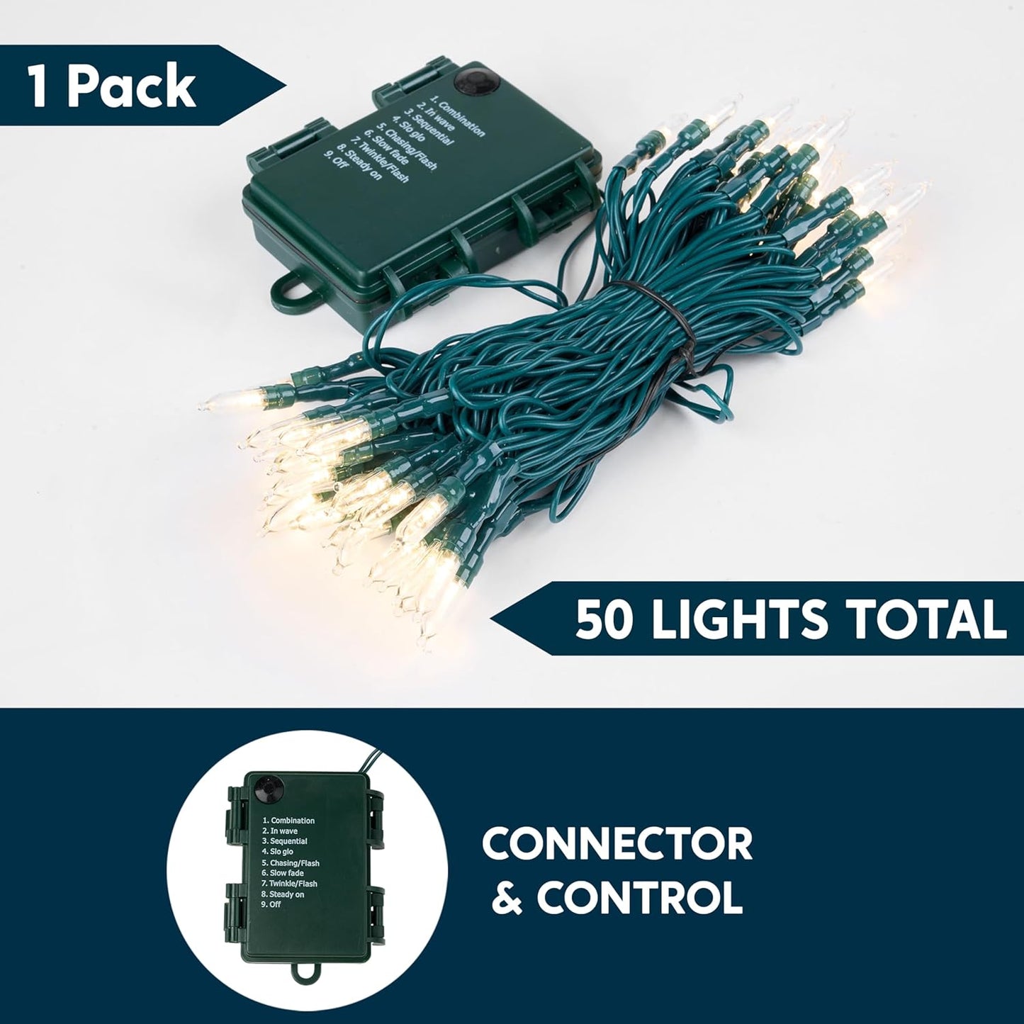 Joiedomi LED Christmas String Lights,50 Count 16.3FT Battery Operated Christmas Tree Fairy Lights with 8 Modes,Multifunction Green Wire for Xmas Decor Party Holiday House,Warm White