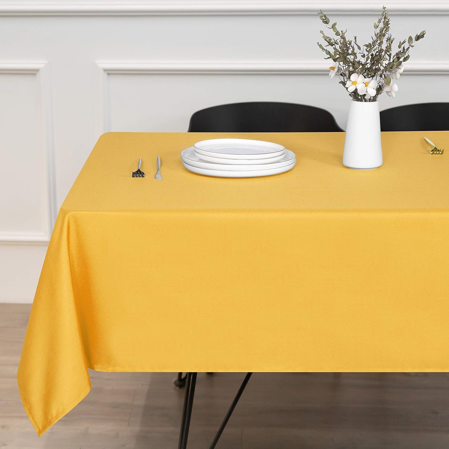 sancua Rectangle Tablecloth - 70 x 108 Inch - Stain and Wrinkle Resistant Washable Polyester Table Cloth, Decorative Fabric Table Cover for Dining Tables, Buffet Parties and Camping, Yellow