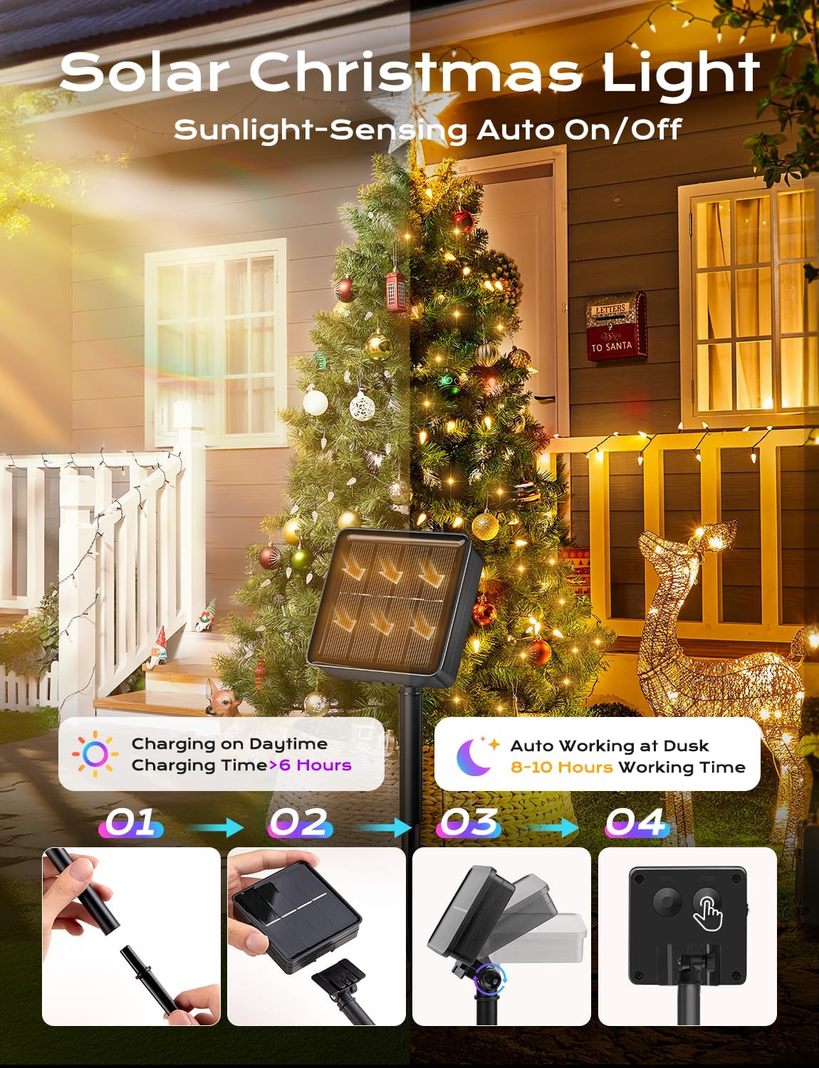 Brightown Solar Operated C6 Strawberry String Lights, 22.64ft 50 LEDs Warm White LED Christmas Fairy Lights, Solar Christmas Lights Outdoor, Christmas Decorations for Christmas Tree, Garden Decor